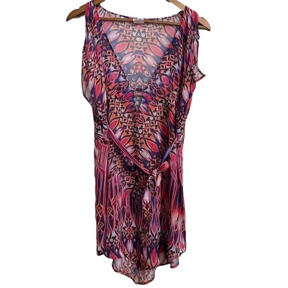 Becca Womens Pink Purple Tie Waist Sleeveless Swimsuit Cover Up Medium/Large - Picture 1 of 7